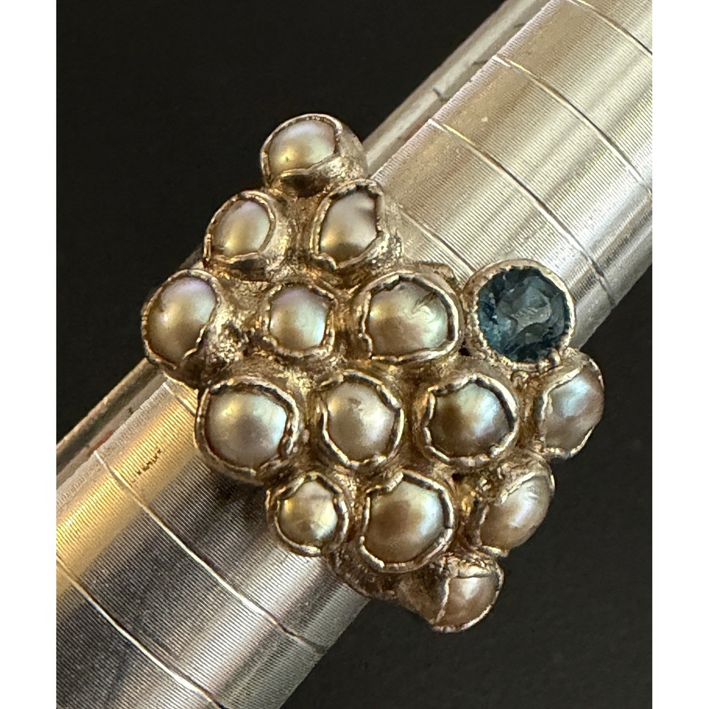 Vintage Sterling Silver Ring Brutalist Genuine Pearl Mermaidcore